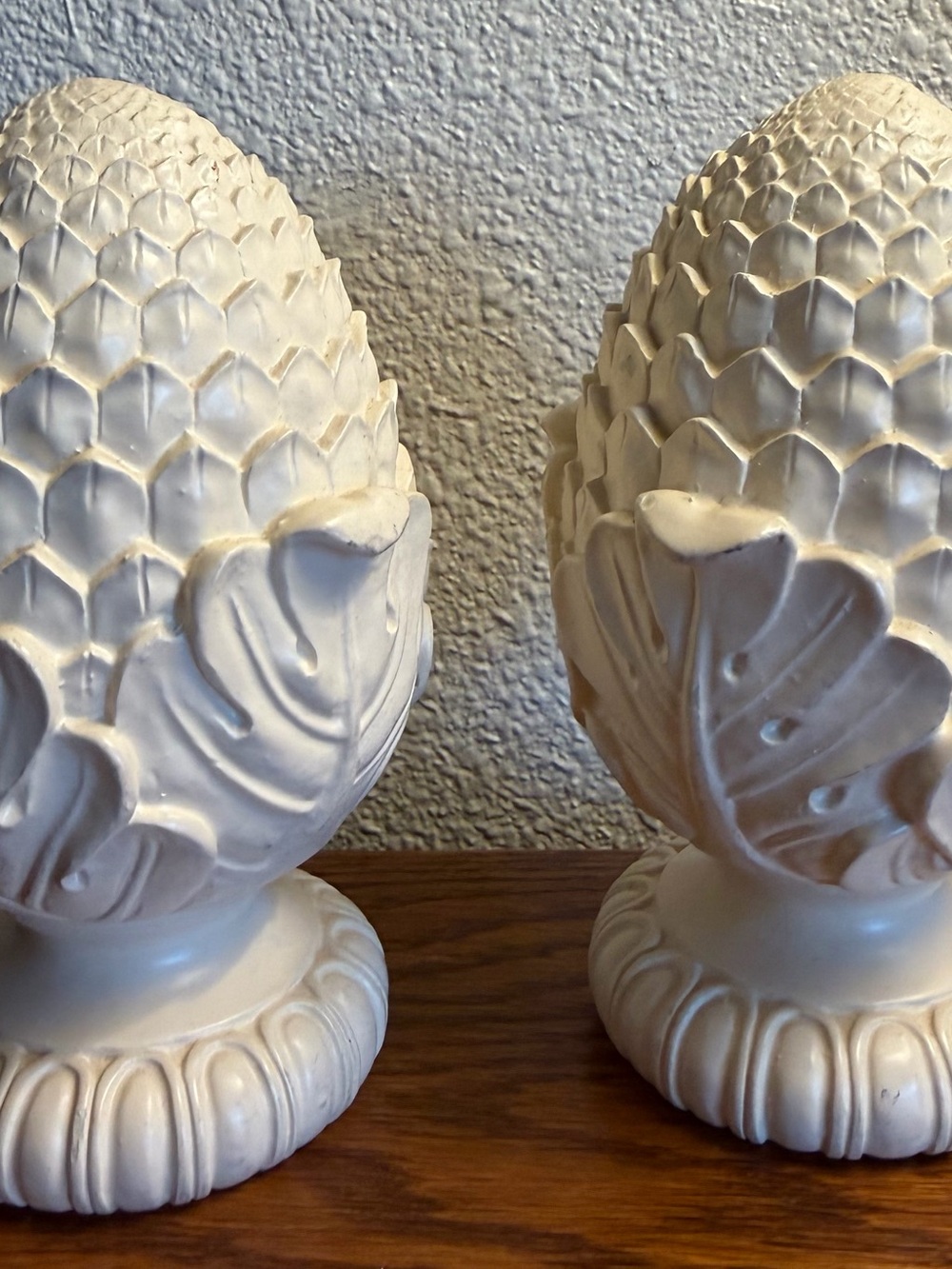 Vintage Burwood Style Pine Cone Artichoke Finials Mantel Shelf Decor White